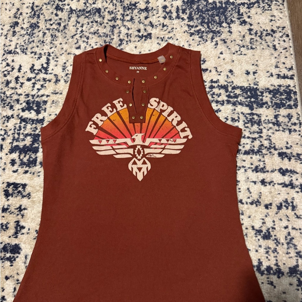 ❤️SOLD Shyanne Rust Graphic 'Free Spirit' Studded Tank
